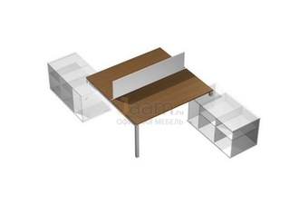 Мебель для персонала Рабочая станция (2х160) с настольным экраном ДСП (белый премиум) на 2-х опорных тумбах правых (БЕЗ ТУМБ) КВ 0144